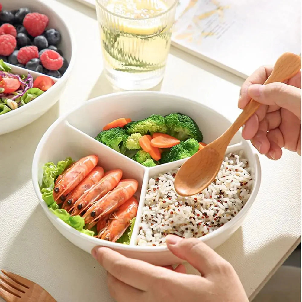 3 Compartments Grid-shaped Dinner Plate White Ceramic Divided Food Tray Durable Large Capacity Steamed Plate Breakfast Dish