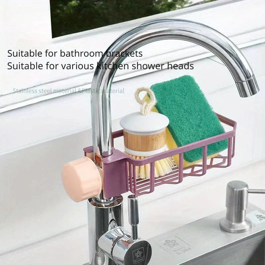 1 pc Lightweight faucet shelf - kitchen creative sink drain rack - non-perforated dishwashing rag sponge brush sink storage shel