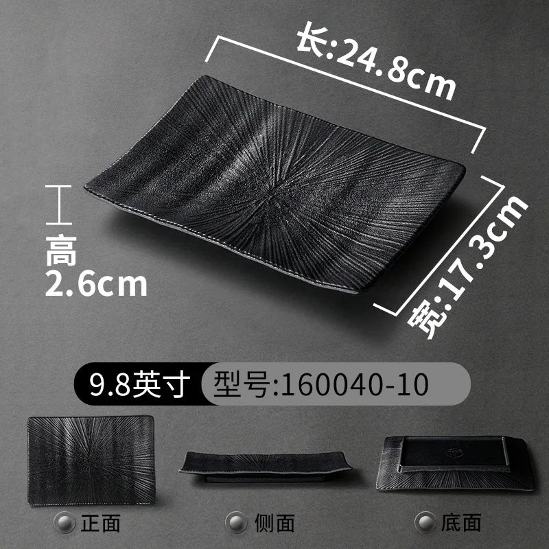 Pretty Black Melamine Plates Steak Barbecue Trays for Meal Vegetables Fruit Western Dinner Dishes Beautiful Tableware Decoration