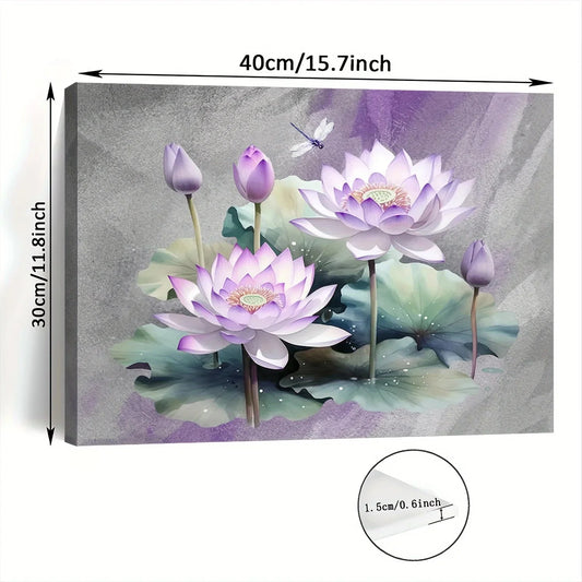 Charming Purple Flower & Green Leaf Canvas Wall Art - Framed Home Decor for Living Room, Bedroom, Kitchen, 11.8x15.7 inches