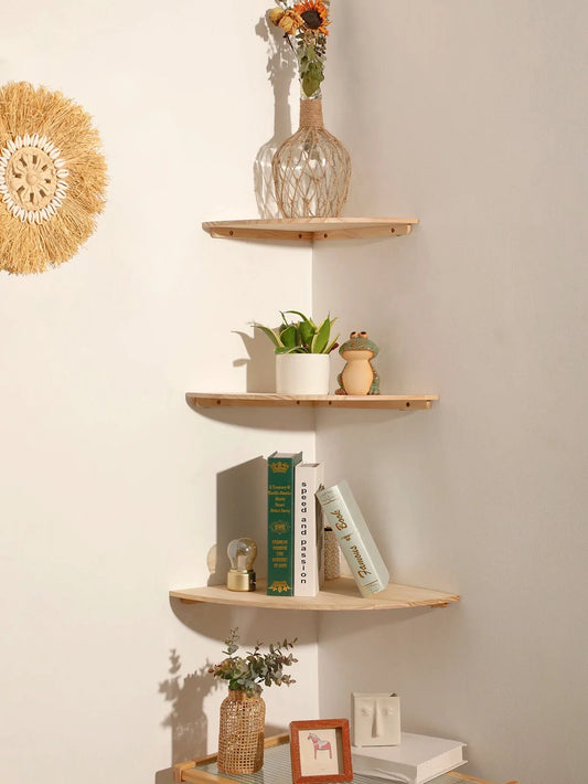 Scalloped Corner Shelves Floating Wall Shelf Storage Rack Wooden Wall Decor Bedroom Living Room Kitchen Home Decorations Ledge