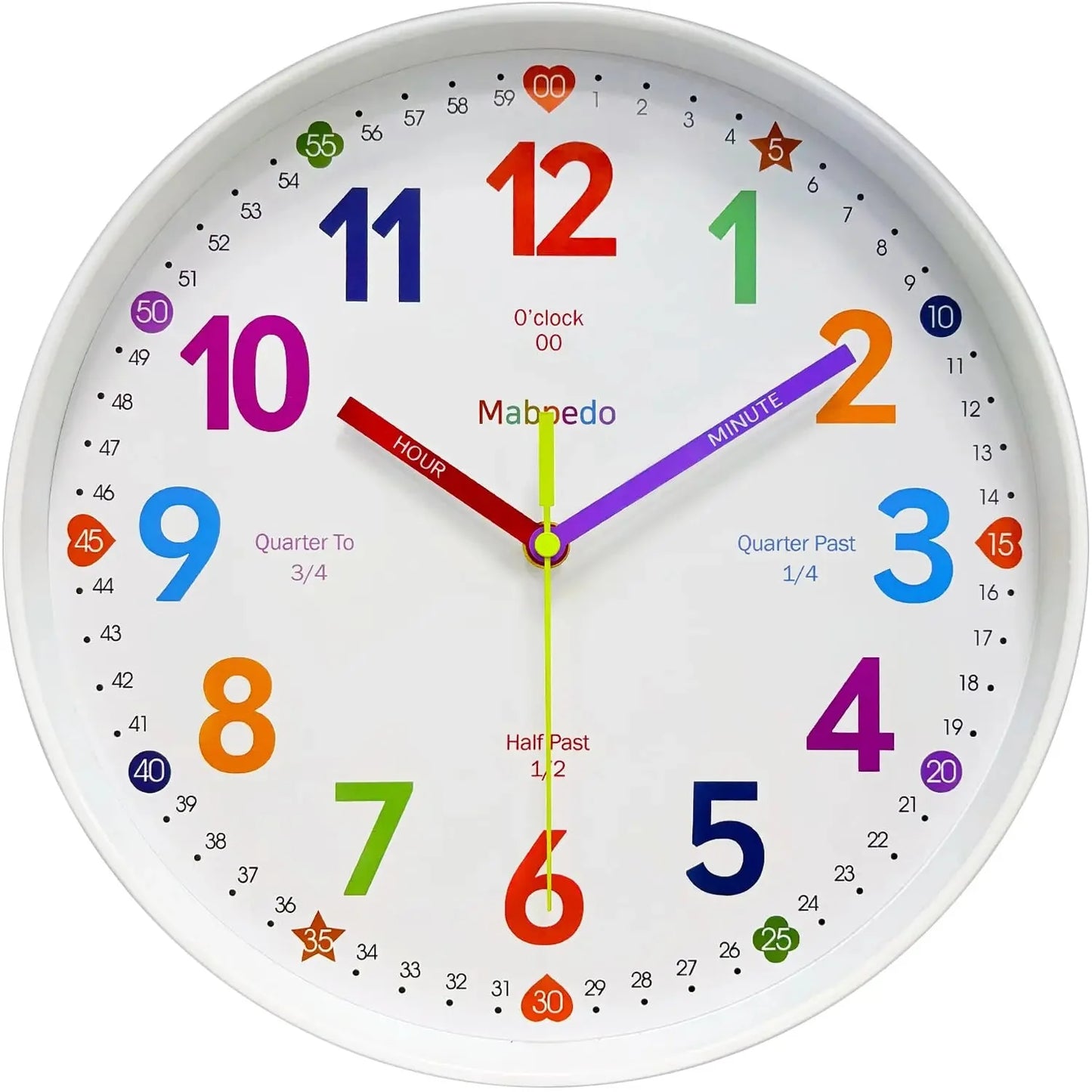 Early Education Wall Clock Colorful Number Kids Learning Time for School Classroom Bedrooms Silent Analog Clock 8/10/12 Inch