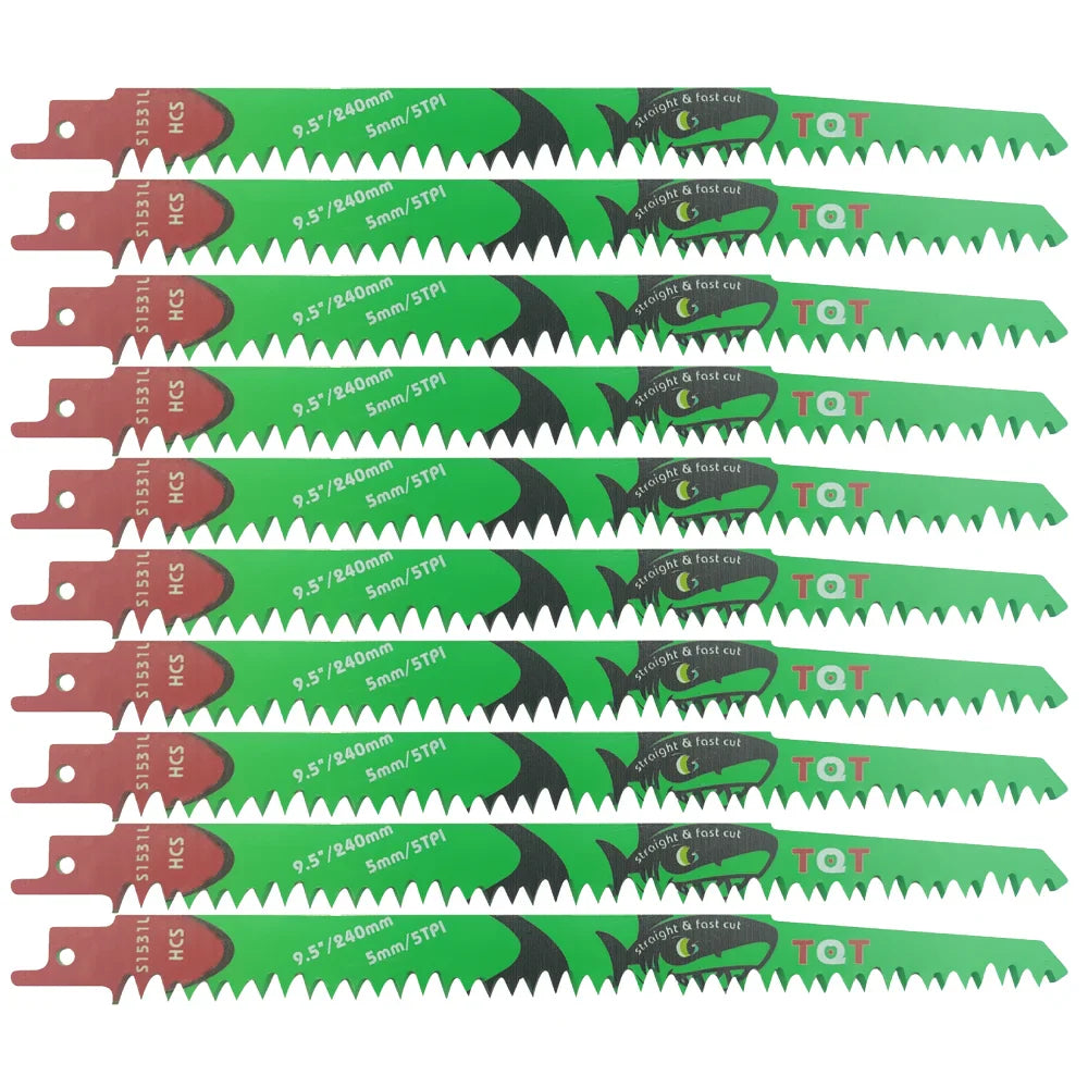 10Pcs 6-9.5-12 Inch Long Reciprocating Saw Blades 5-6Tpi Hcs 150mm Saber Blades for Cutting Wood Pvc for Bosch Makita Dewalt DIY Tool