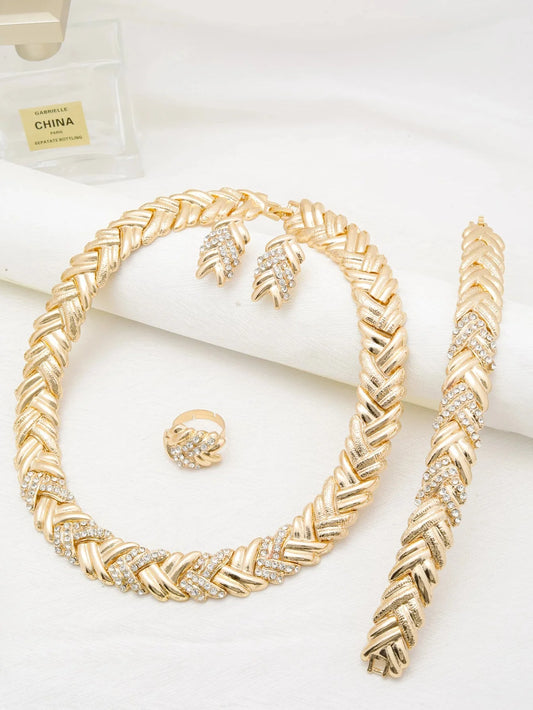 Dubai Jewelry Set For Woman 18K Gold Plated Luxury Necklace Earrings Bracelet and Ring Set Jewelry Wedding Party Trending