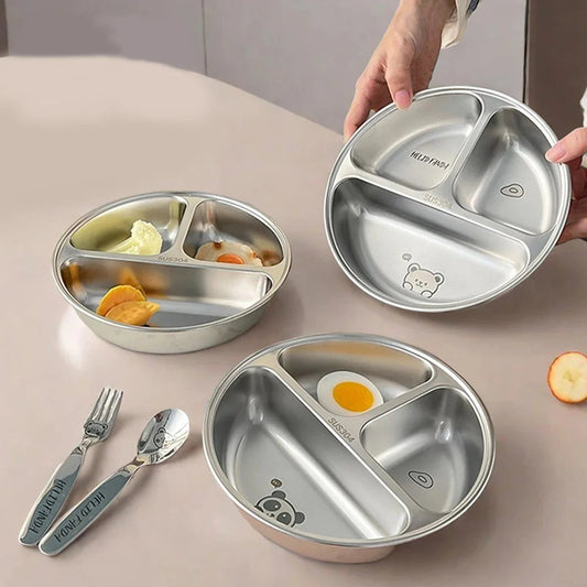 3 Compartments Dinner Plate 304 Stainless Steel Salad Plates Dishes Stackable Portion Control Diet Food Plate Dishwasher Safe