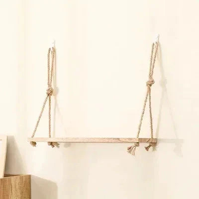 1PC 1/2/3-tier Wooden Floating Shelves for Wall Plant Flower Hanging Rope Storager Wall Shelf Kitchen Storage