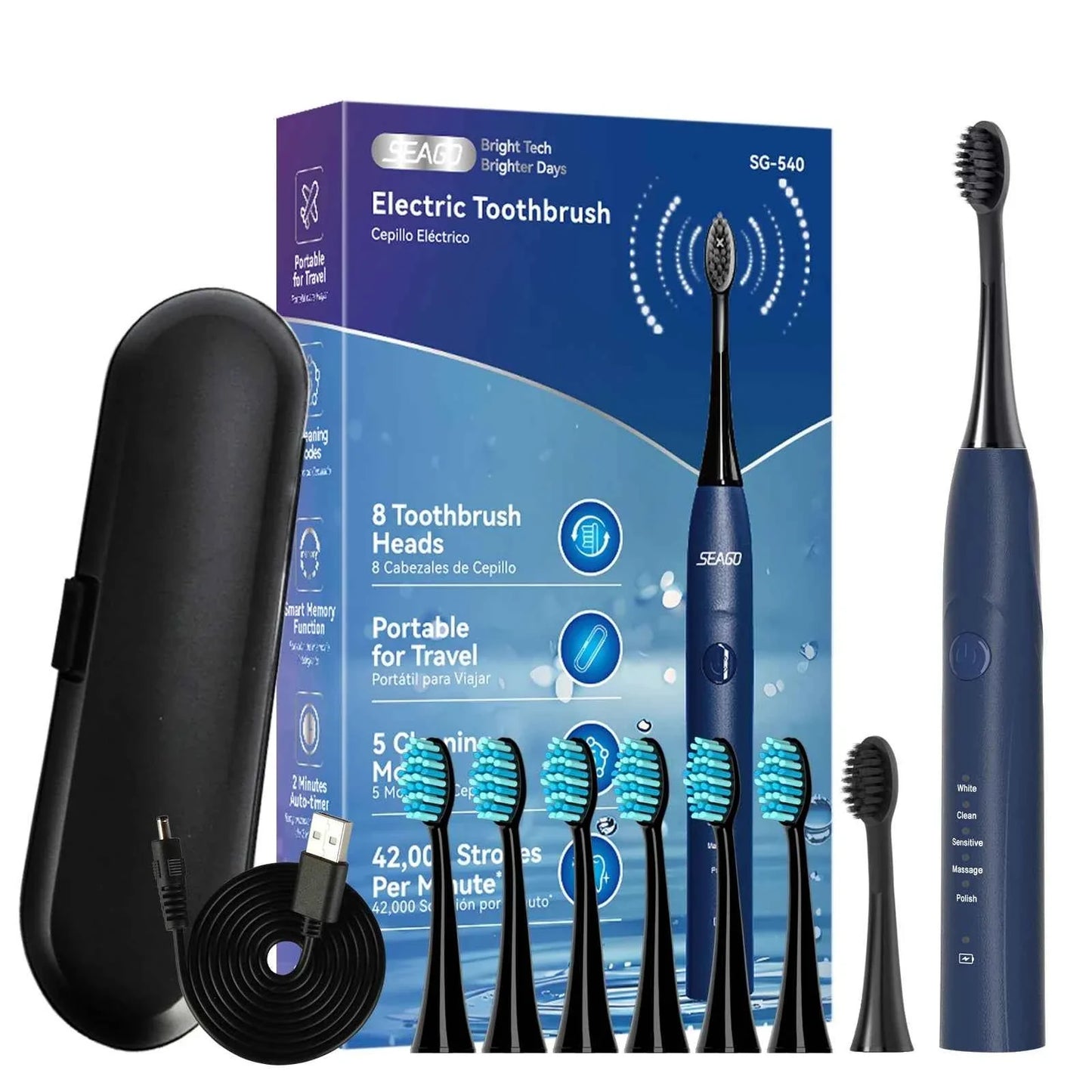 Seago Electric Toothbrush Two-engines Magnetic Core Oral Care Smart Adult Timer Brush Waterproof Brushes SG540