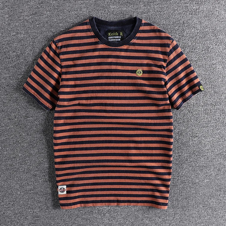 High Quality 100% Cotton Striped T Shirts for Men Summer Short Sleeve Distressed Washed Tees 24ss Y2k Youth Male Streetwear Tops