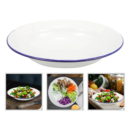 4Pcs Enamel Plates Unbreakable Enamelware Dinner Serving Platter Tray Salad Pasta Plate Kitchen Dining Bar Plates For Fruit Food
