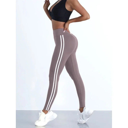 MODX High-Waist Striped Seamless Yoga Leggings - Sculpting & Tummy Control Gym Tights
