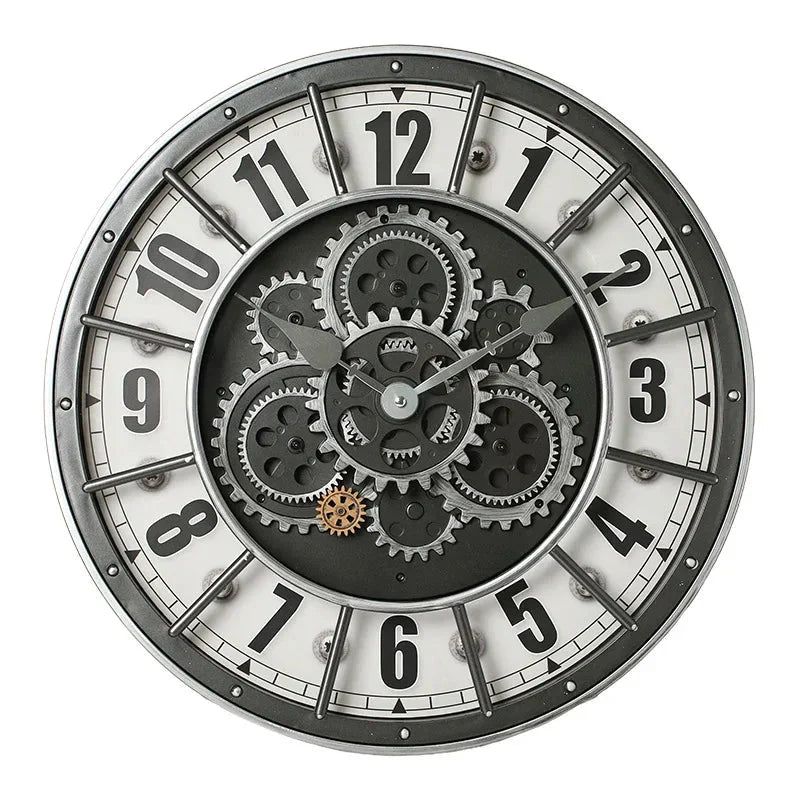 Retro Industrial Roman Wall Clock Gear Rotation Clock Living Room Decorative Wall Clock Stylish Silent Wall Clock Quartz Clock
