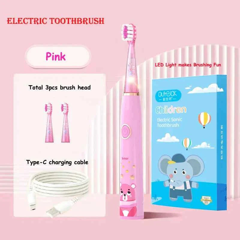 Kids Sonic Electric Toothbrush Cartoon with Colorful LED Light IPX7 Waterproof Deep Clean Teeth Care Rechargeable Toothbrush