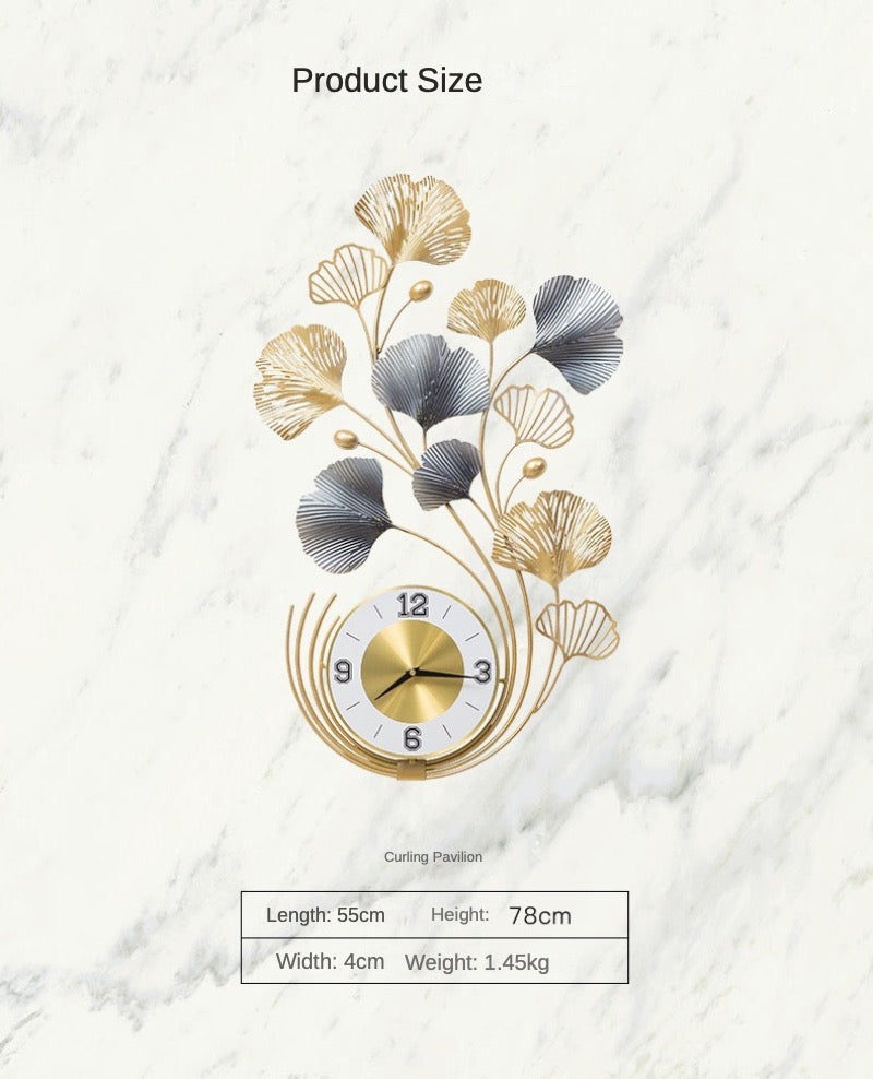 78cm Ginkgo Biloba Wall decoration, big size metal iron crafts, home clock,silent living room, and porch decoration art
