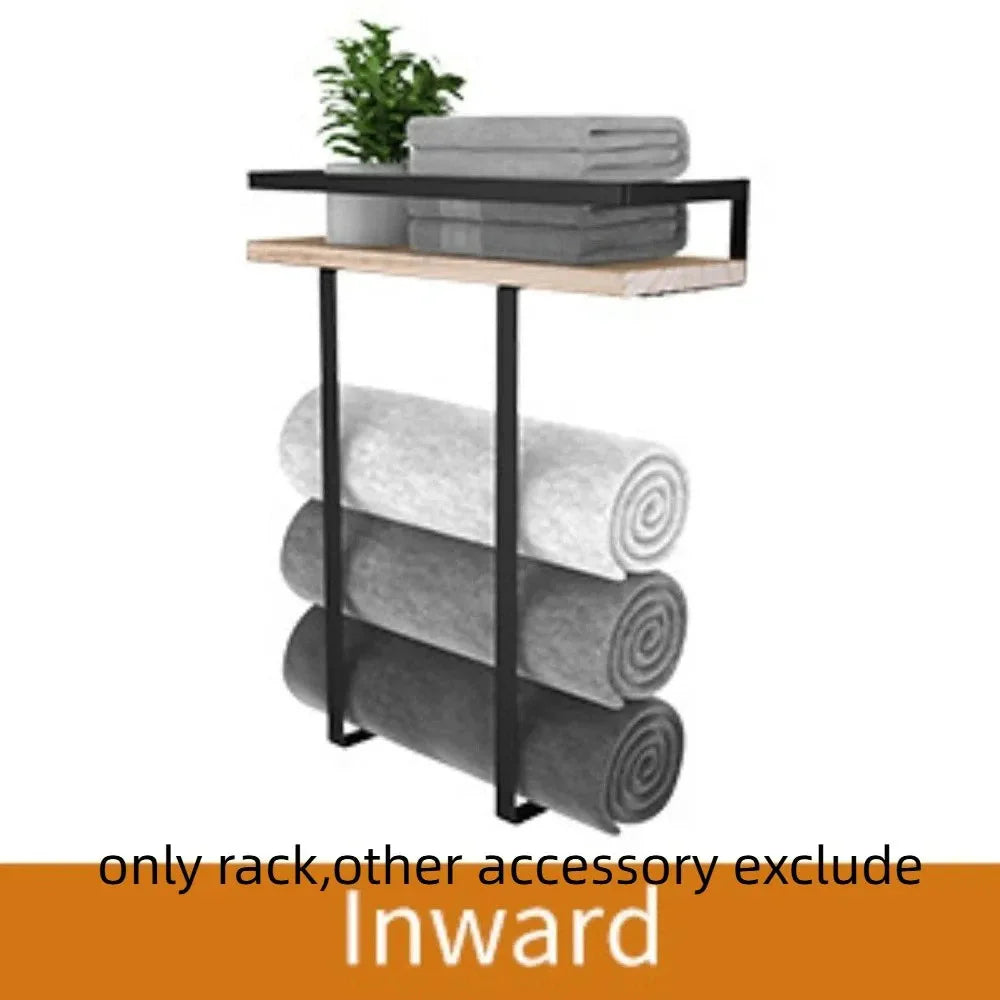Wood and Iron Bathroom Shelf Rectangle Shape Rust Proof Shower Shelf Large Capacity Space Saving Wall Mounted Shelf