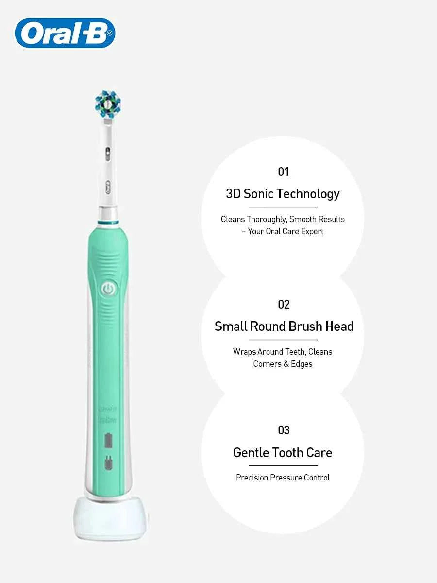 Oral B Pro600 Electric Toothbrush Rotation Oral Cleaning Teeth Whitening Cleaner Brush 2 Mins Timer Rechargeable Toothbrush