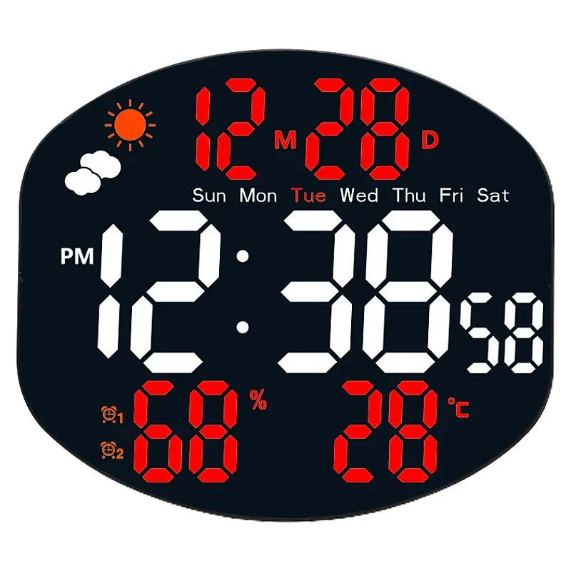 Large Digital Wall Clock Weather Station Forecast TEMP Humidity Date Week Night Mode Table Clock 2 Alarm 12/24H LED Alarm Clock