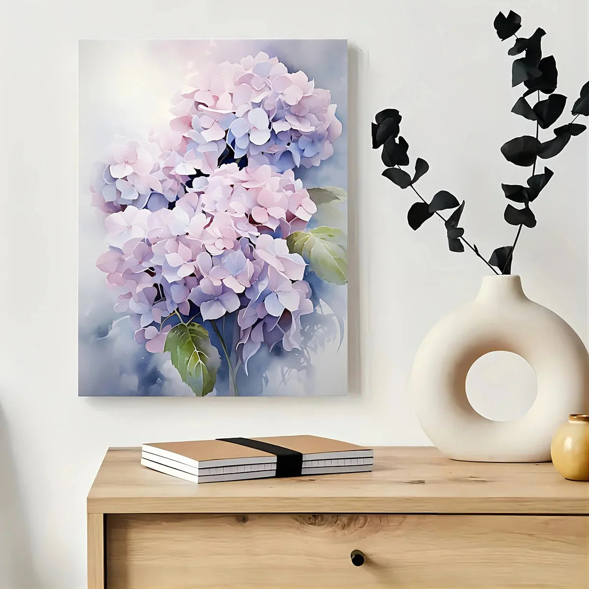 Hydrangea Floral Canvas Wall Art - Framed 11.8x15.7in Decor for Living Room, Bedroom, Kitchen, Office, Great Gift Idea
