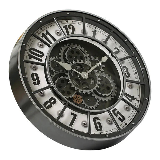 Retro Industrial Roman Wall Clock Gear Rotation Clock Living Room Decorative Wall Clock Stylish Silent Wall Clock Quartz Clock