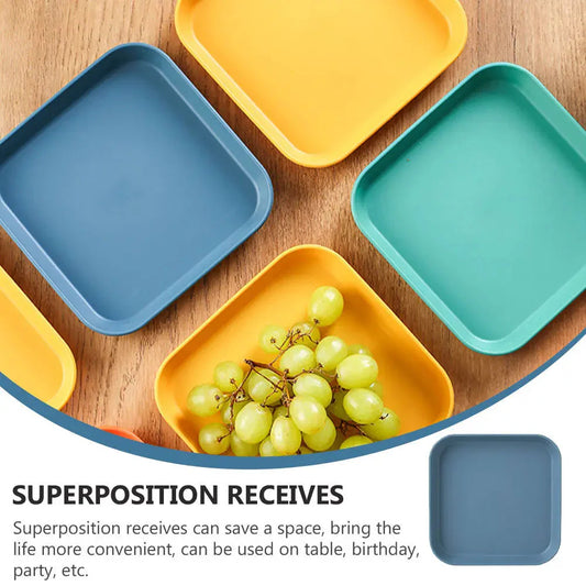 8Pcs Plastic Snack Plates Square Storage Dishes Multipurpose Dessert Fruit Food Dish Tabletop Trash Serving Tray