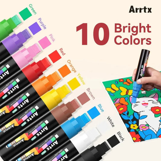 Arrtx 10/30 colors Acrylic Paint Markers 15mm Felt Tip Markers Jumbo Waterproof Non-Toxic Art Supplies for Rock Painting DIY