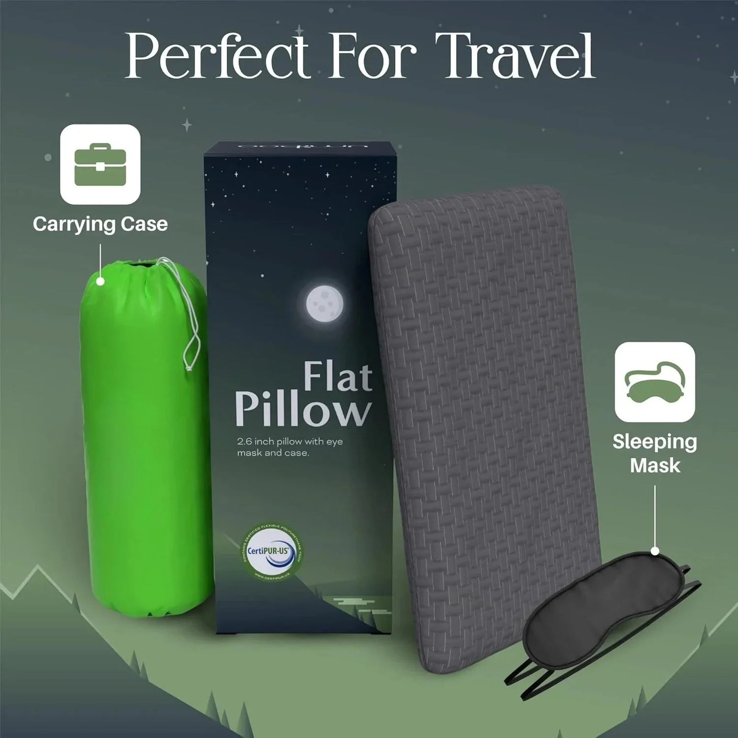 Thin Gel Memory Foam Ultra Thin Pillow | Low Profile Thin Flat 2.6 Inch Flat Pillows | Stomach or Back Sleeper Pillows |