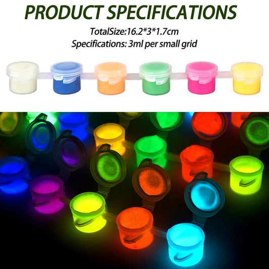 6Colors Acrylic Fluorescent Paint Glow In Dark DIY Painting Art Materials Arts Crafts Painting Tool DIY Graffiti Acrylic Pigment