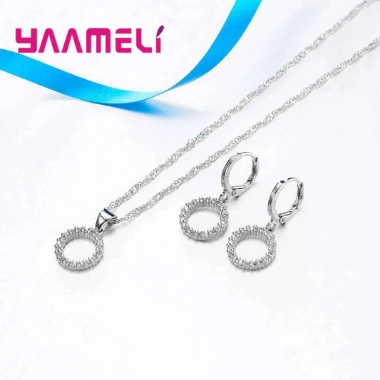 925 Sterling Silver Jewelry Set Necklace And Earrings For Women Party Wedding Engagement Accessories