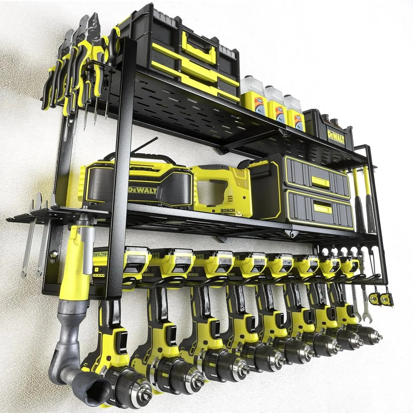 4 Layer Heavy Duty Metal Power Tool Storage Rack,Garage Tool Organizer and Storage with Screwdriver Holder Holder/Hammer Holder