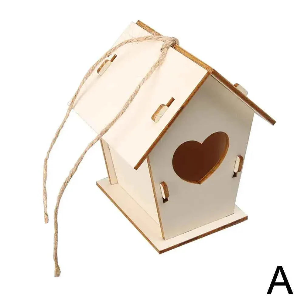 Wooden DIY Bird Nest House Outdoor Hanging Birdhouse Box With Hemp Rope for Painting DIY Outdoor Garden Yard Decoration