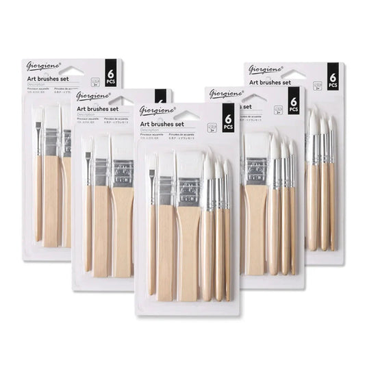 Art Paint 3/6pcs Painting Brush Set Professional Different Shape Watercolor Gouache Oil Brush Set Flat Tip Head Wooden Handle