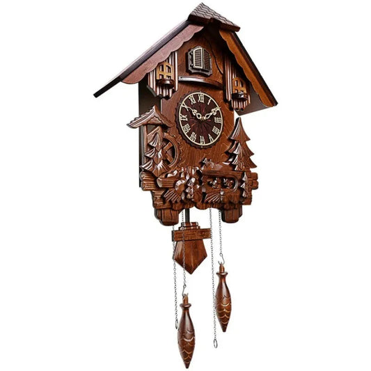 Antique Classic Solid Wood Hand-carved Cuckoo Wall Clock, Children's Music, Hour Announcement Swinging Creative Clock
