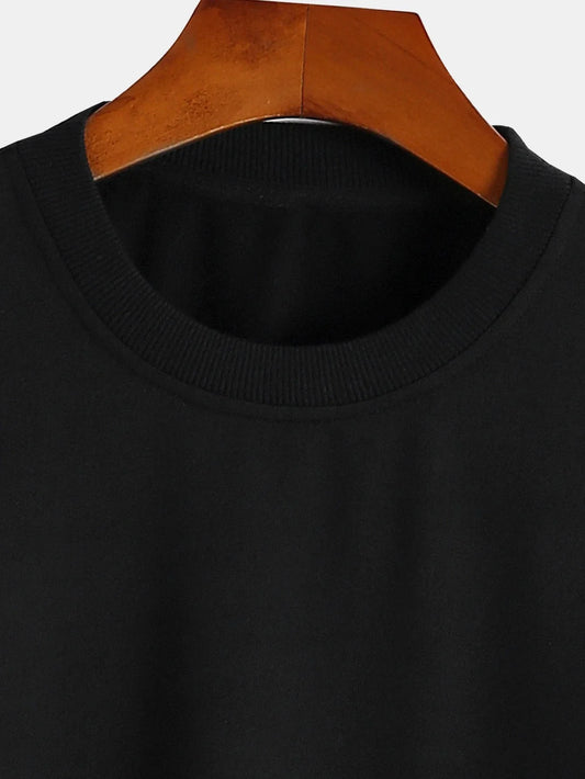 Men's 100% pure cotton summer loose comfortable casual PARIS print large round neck long sleeve T-shirt top