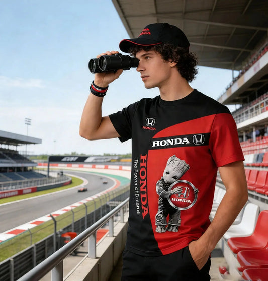 Honda Mens Tshirt In Black And Red Fashionable Street Style Cool And Cute Commuting Sports And Leisure Gatherings And Fun Exhibi