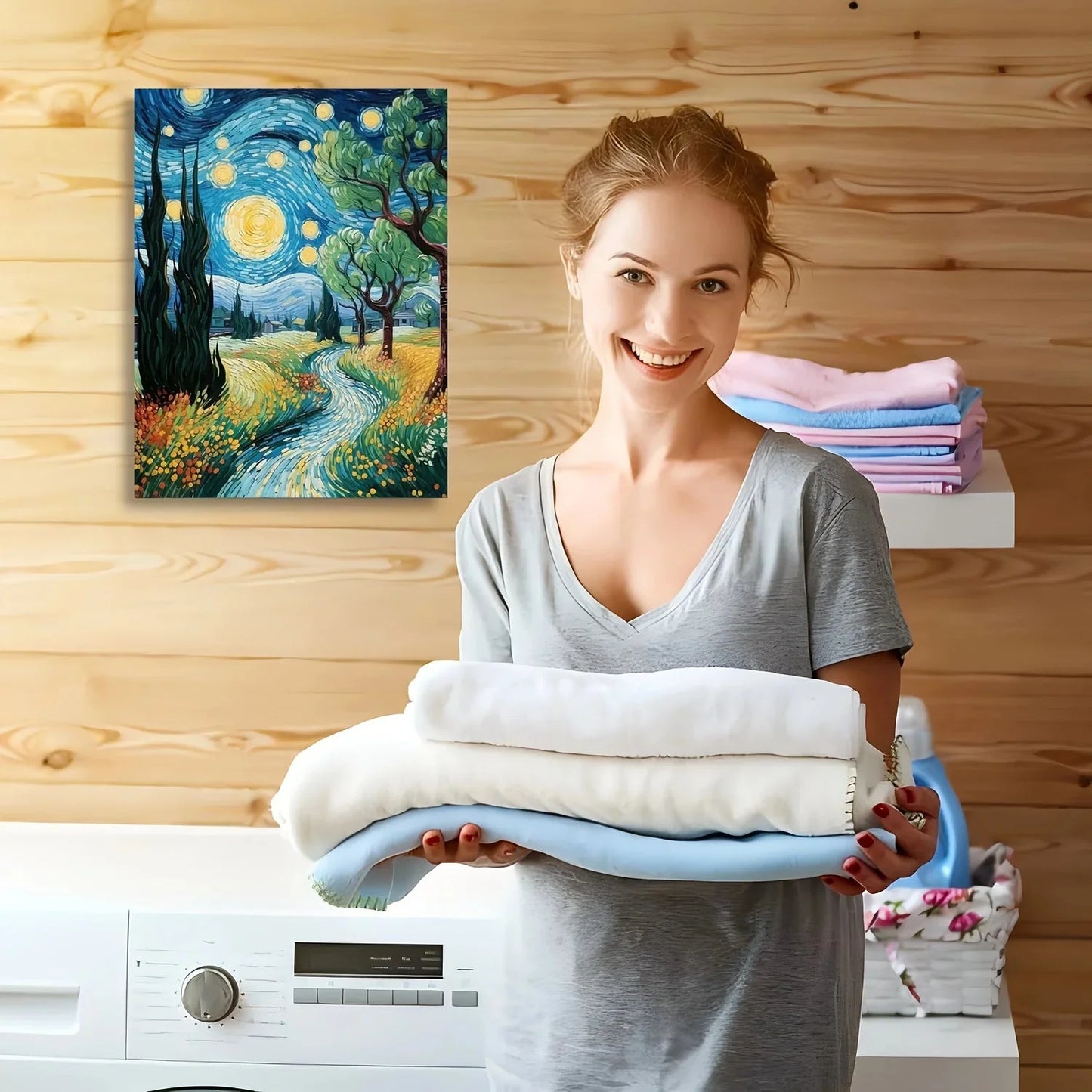 Starry Night Canvas Wall Art with Wood Frame - Perfect Home & Office Decor, Ideal Gift for Any Occasion