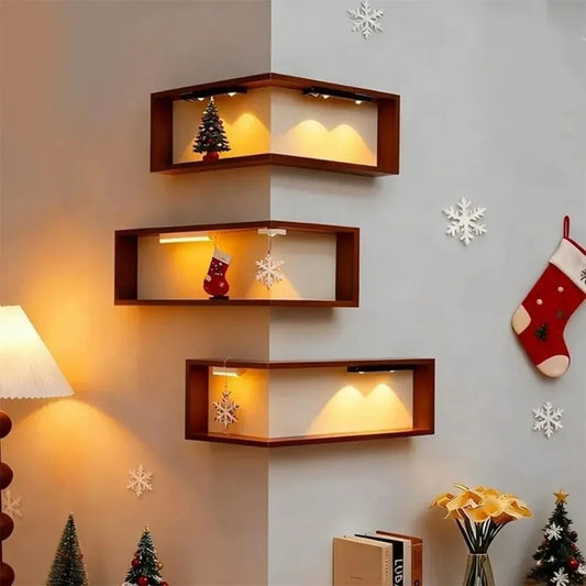 Space Saving 90 Degree Corner Wall Shelf Floating Shelf Suspended Wooden Display Shelf Wall Mounted Corner Bookshelf Home