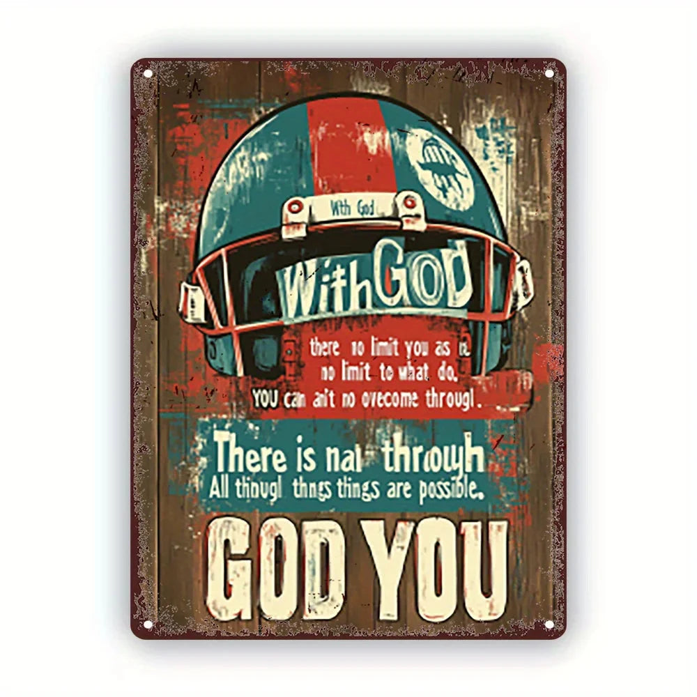 Inspirational Football Helmet Quote - Rustic Aluminum Metal Sign for Kitchen & Pub Decor, Faith-Based 8x12 Wall Art
