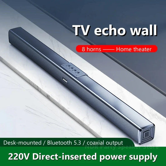 9D Stereo Sound Bar For TV Cinema Echo Wall Bluetooth Speakers COAX AUX U Disk Home Audio Subwoofer 8 Horns 40W High Power
