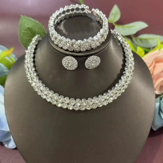 Elegant 3-Piece Crystal Jewelry Set - Rhinestone Necklace, Earrings & Bracelet