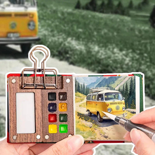 1pc Art Supplies Sketchbook Palette Mini Walnut Wood Watercolor Palette Portable Paint Box With Clip Travel Painting Paint Tray