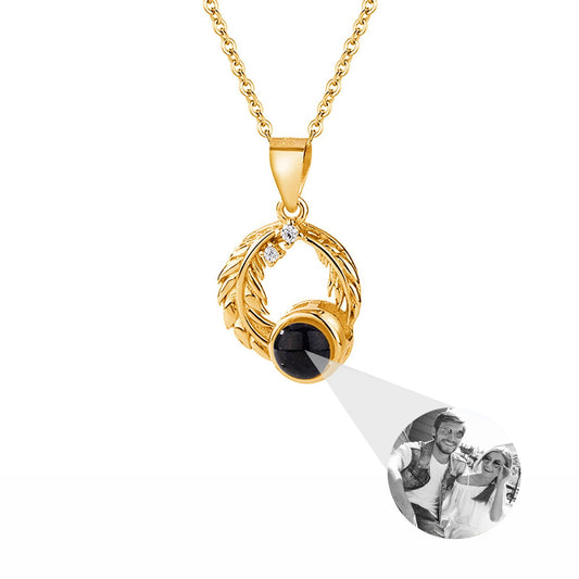 Feathers for customized photos Projection Necklace Pendant Jewelry For Lover Girlfriend