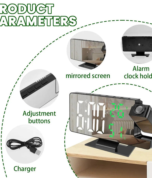Projection digital alarm clock 180 ° arm projection LED alarm clock multifunctional USB plug in projector desktop LED clock