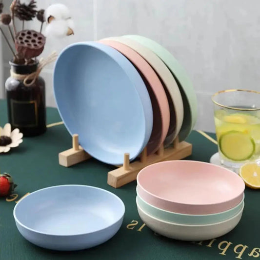 Wheat Fiber Plate Microwave Plastic Plates Dinner Plate BPA Free Food Grade Round Shape Food Dish Fruit Salad Dish Kitchen Plate