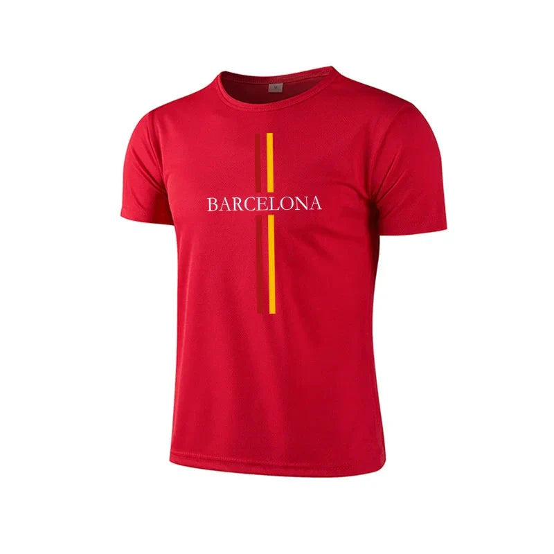 Mens T-shirt Print Casual Exercise Tops Outdoor Jogging Marathon Clothing Summer Quick-Drying Mesh Tees Daily Cycling Sportswear