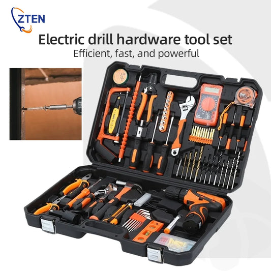 160/136/115/63 PC Lithium Drill Household Multifunctional Hardware Tool Manual Daily Electrician Woodworking Maintenance Toolbox