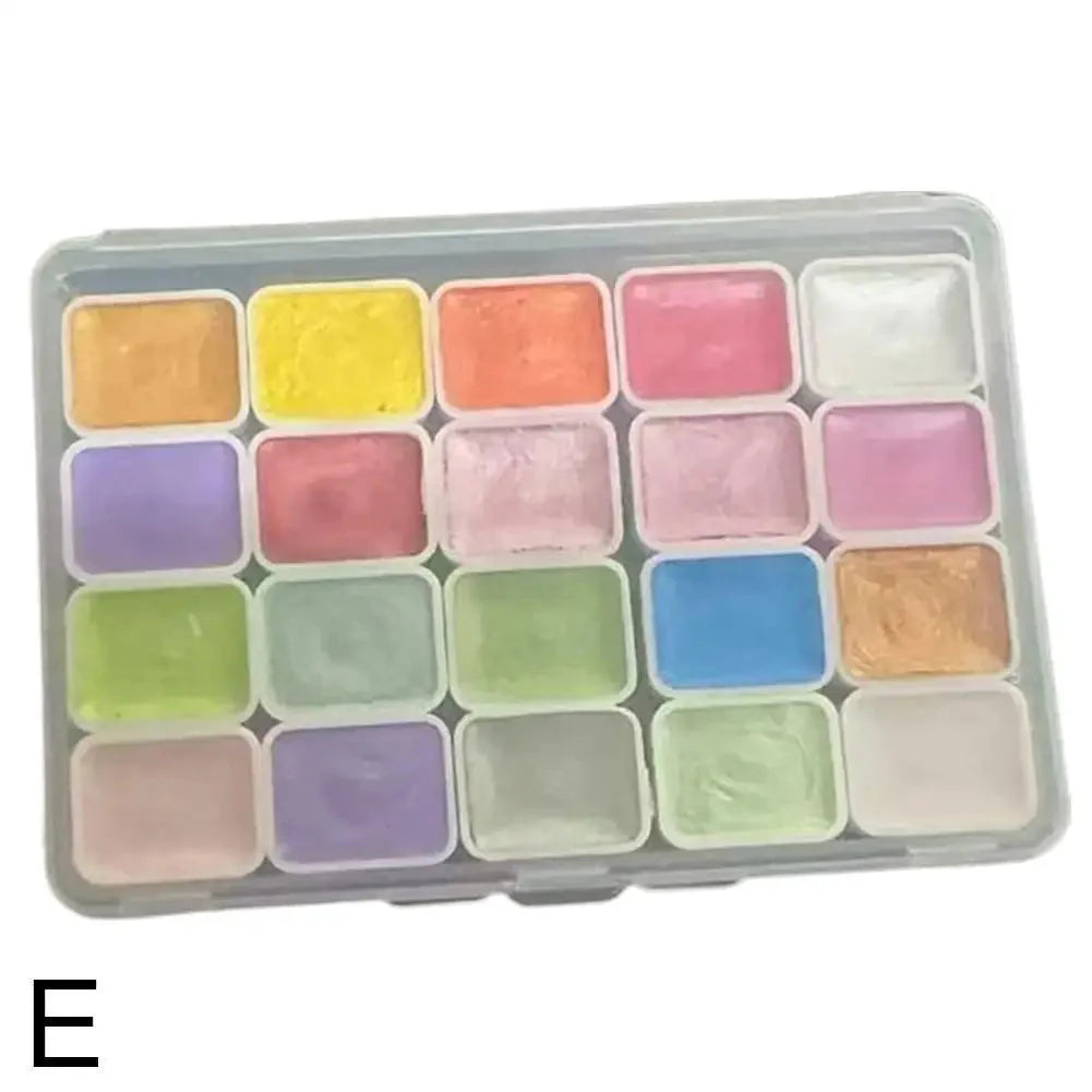 20 Colors Pearlescent Solid Watercolor Painting Set Portable Box Shiny Metal Painting Art Supplies Pigment Palette Drawing Tools
