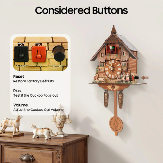 Wall Mount Clock Cuckoo Clock, Wood Cuckoo-Clock 7:00-21:00 Chime Time 25*10*50cm Pointers+Time Scales Display