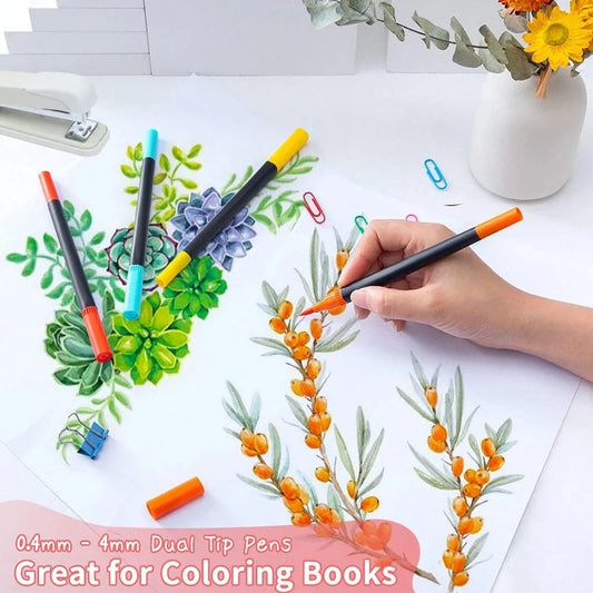 12/24/36/60/80/100/120PCS Dual-Tip Marker Pens Set Watercolor Brush Pens, Art Supplies for Coloring, Excellent Gift for Students