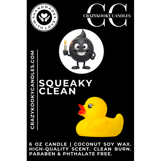 SQUEAKY CLEAN - Funny Candle, Scented Coconut Soy Candle, 6oz