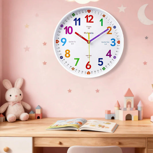 Early Education Wall Clock Colorful Number Kids Learning Time for School Classroom Bedrooms Silent Analog Clock 8/10/12 Inch