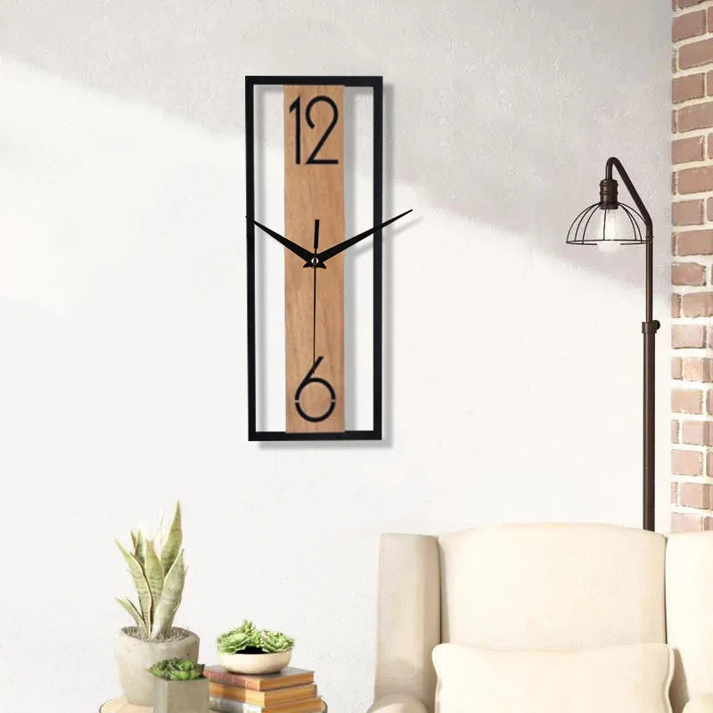 Rectangular wood grain wall clock for quiet decoration in homes and offices used in living rooms bedrooms and dining rooms